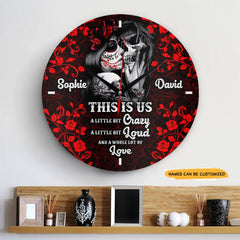 Skull Couple Floral Elegant engraved clock, a sentimental keepsake for your special occasion and enduring love.