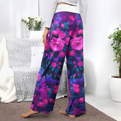 Neon Galaxy Skull Rose Women's High-waisted Wide Leg Pants