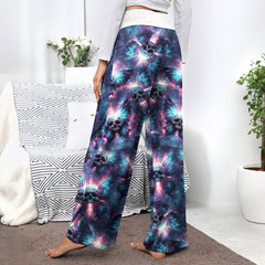 Galaxy Skull Butterfly Pattern Women's High-waisted Wide Leg Pants