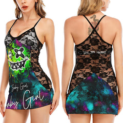 Color Rainbow Emo Skull Gothic Black Lace Sleepwears Babydol Dresses - Wonder Skull