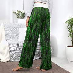 Green Code Skelly Women's High-waisted Wide Leg Pants