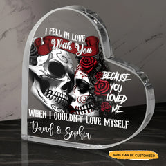 In Love With - Customized Skull Couple Crystal Heart Anniversary Gifts
