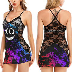 Gradiant Skull Evil Smile Black Lace Sleepwears Babydol Dresses - Wonder Skull