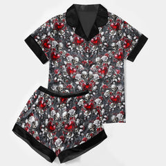 Skull Diamond Rose Pattern Women's Pajama Sets Top Sleeve & Short Bottom