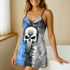 Blue Grunge Skull Short Cami Dress
