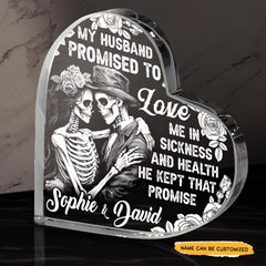 Promised To Love - Customized Skull Couple Crystal Heart Anniversary Gifts - Wonder Skull
