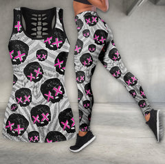Pink Glitch Skulls Pattern Tanktop and Leggings