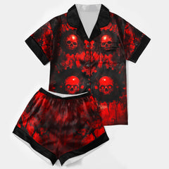 Red Skull Scary Women's Pajama Sets Top Sleeve & Short Bottom