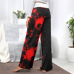 Red Skeleton Couple Art Women's High-waisted Wide Leg Pants