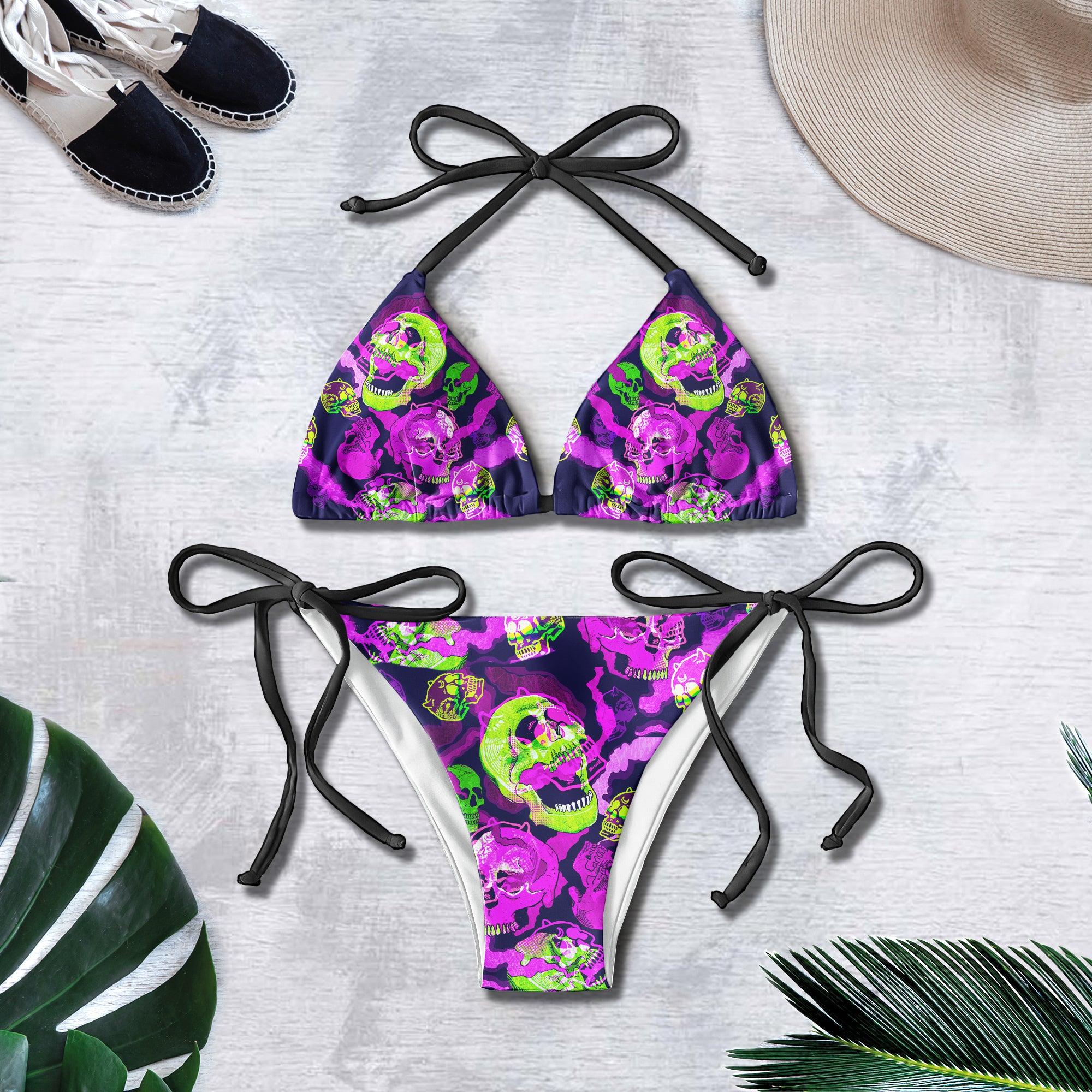 Solid Tiedye Green Purple Micro Triangle Bikini Swimsuit - Wonder Skull