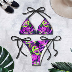 Solid Tiedye Green Purple Micro Triangle Bikini Swimsuit - Wonder Skull