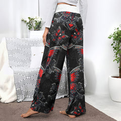Butterfly Skull Heart Thorns Women's High-waisted Wide Leg Pants