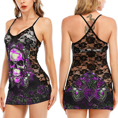 Vintage Skull Gothic Black Lace Sleepwears Babydol Dresses - Wonder Skull