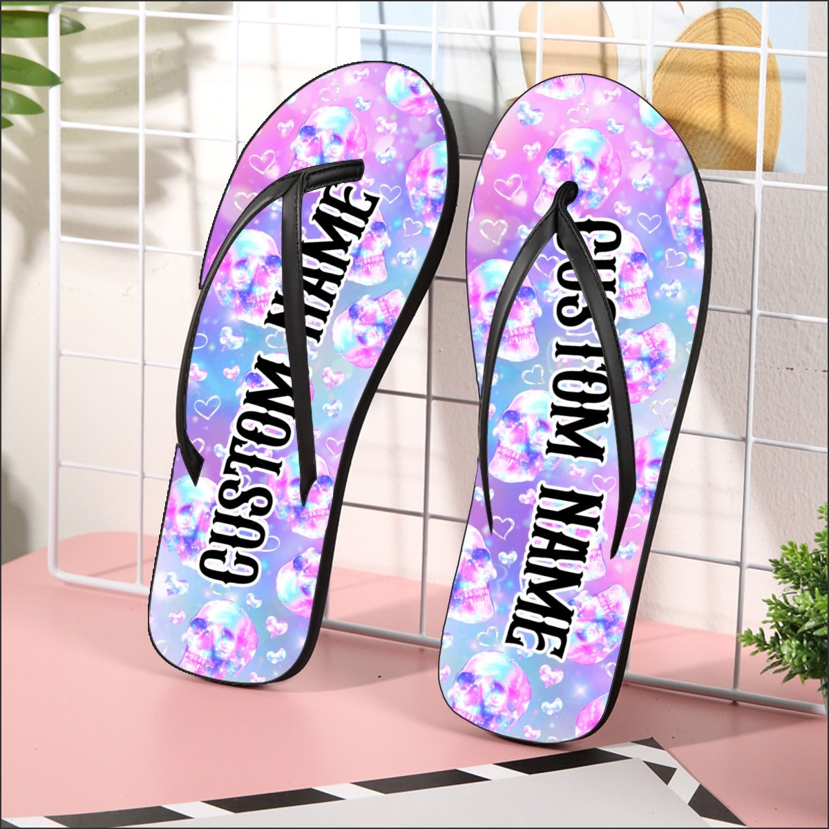 Image of a pair of beach flip flops with a sleek design, featuring a comfortable yoga mat footbed, non-slip sole, and water-friendly materials. Perfect for summer outings, beach walks, and casual occasions.
