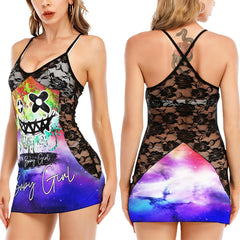 Rainbow Psycho Skull Black Lace Sleepwears Babydol Dresses - Wonder Skull