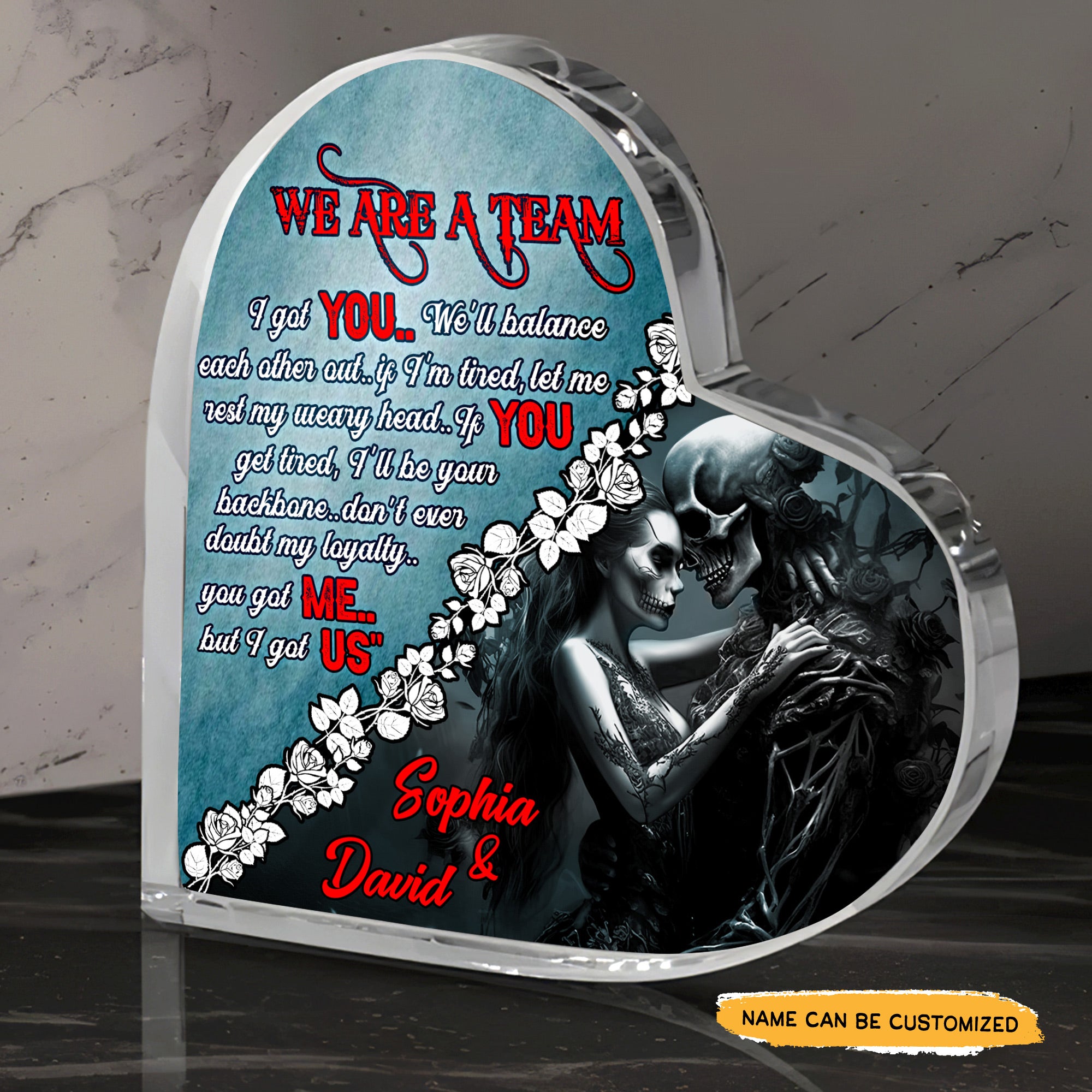 Better Than Rose - Customized Skull Couple Crystal Heart Anniversary Gifts