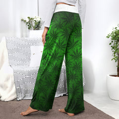 Green Leaf Skull Women's High-waisted Wide Leg Pants