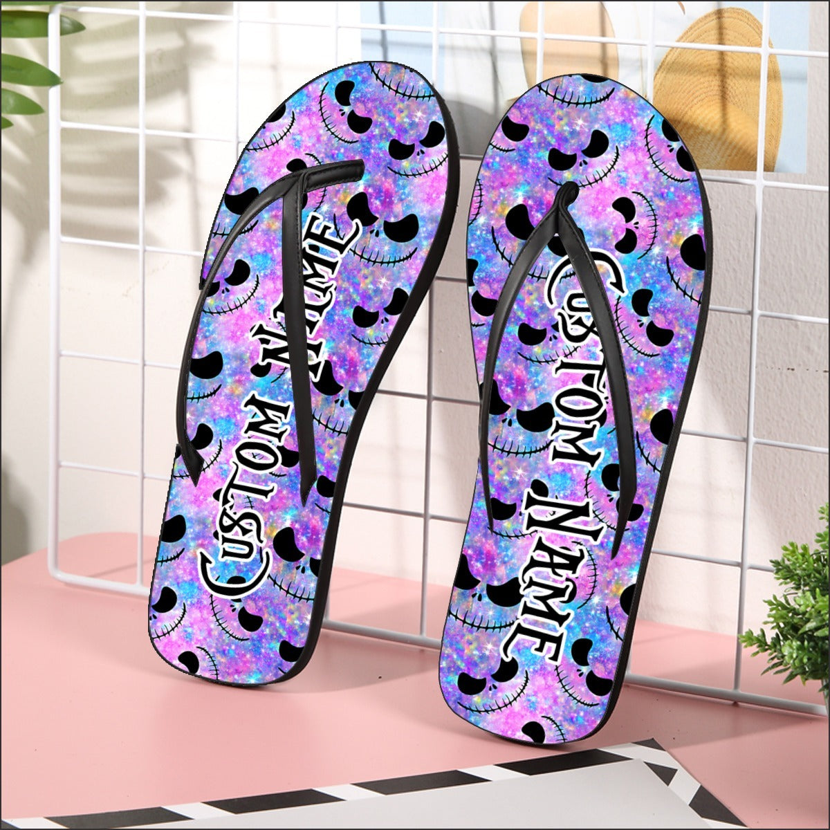 Image of a pair of beach flip flops with a sleek design, featuring a comfortable yoga mat footbed, non-slip sole, and water-friendly materials. Perfect for summer outings, beach walks, and casual occasions.