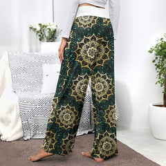 Golden Grin Mandala Women's High-waisted Wide Leg Pants