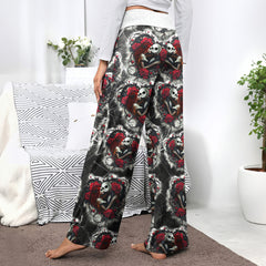 Couple Rose Pattern Women's High-waisted Wide Leg Pants