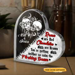Roses And Chocolates - Customized Skull Couple Crystal Heart Anniversary Gifts