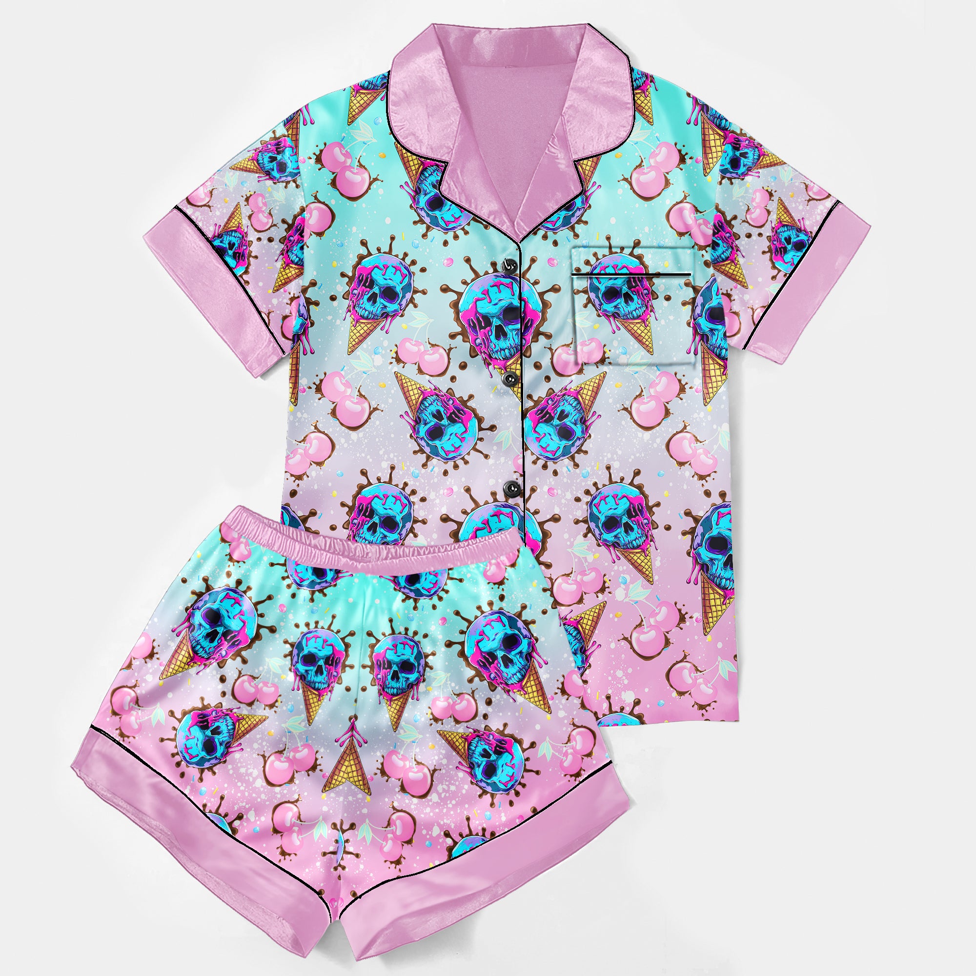 Chic and stylish women's pajama set with unique design prints and statement sleeves, Soft and luxurious fabrics make this pajama set perfect for bedtime or lounging at home.