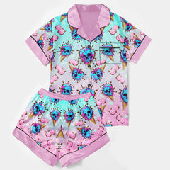 Chic and stylish women's pajama set with unique design prints and statement sleeves, Soft and luxurious fabrics make this pajama set perfect for bedtime or lounging at home.