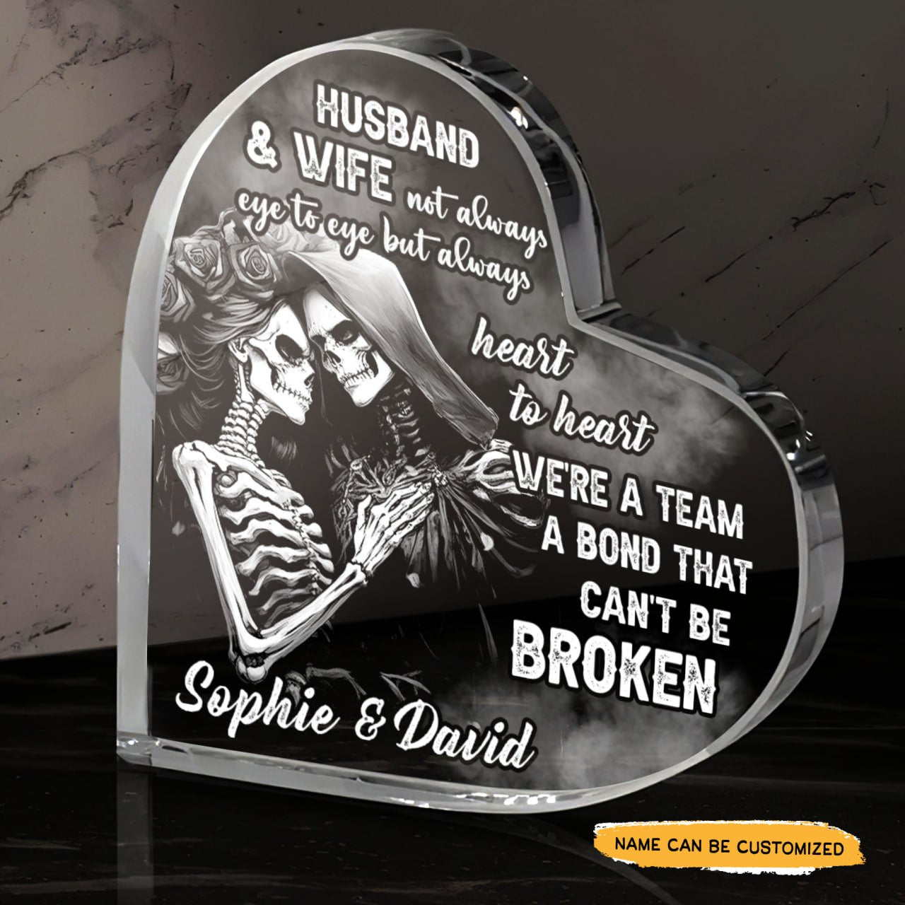 Husband & Wife - Customized Skull Couple Crystal Heart Anniversary Gifts - Wonder Skull