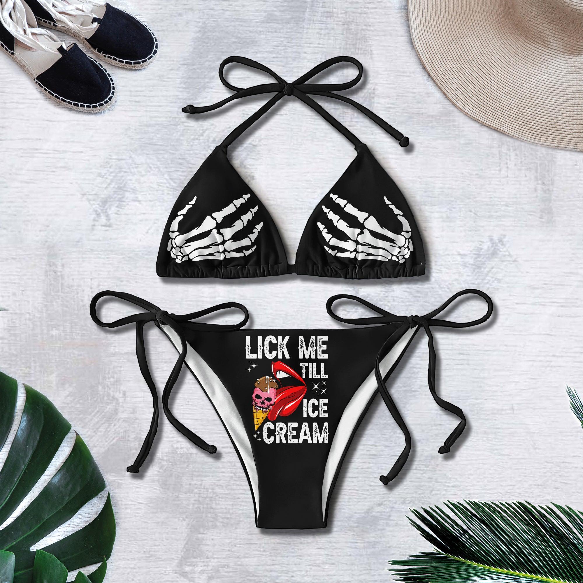 Lick Me Skull Funny Micro Triangle Bikini Swimsuit - Wonder Skull