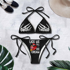 Lick Me Skull Funny Micro Triangle Bikini Swimsuit - Wonder Skull
