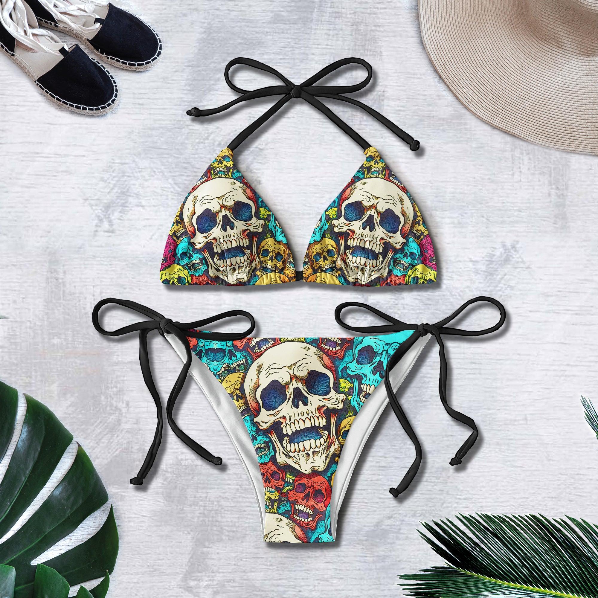 Vintage Sketch Skull Gothic Micro Triangle Bikini Swimsuit - Wonder Skull