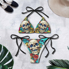 Vintage Sketch Skull Gothic Micro Triangle Bikini Swimsuit - Wonder Skull