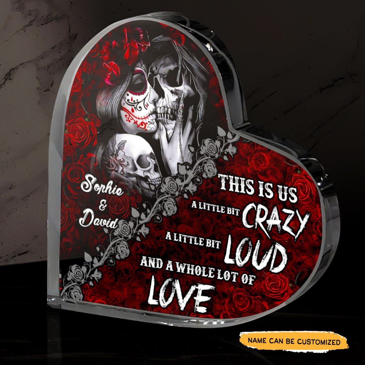 Bit Loud - Customized Skull Couple Crystal Heart Anniversary Gifts