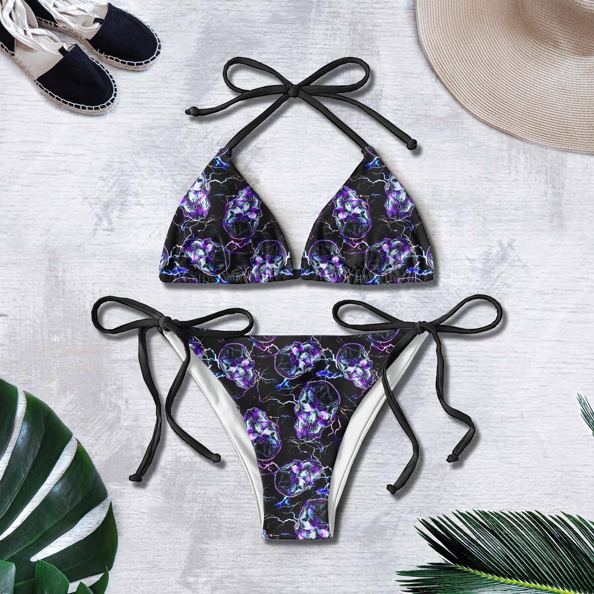 Dark Thunder Skul Pattern Micro Triangle Bikini Swimsuit - Wonder Skull