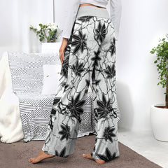 Black Couple Leaf Skeleton Women's High-waisted Wide Leg Pants