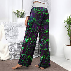 Skull Rose Thorn Art Women's High-waisted Wide Leg Pants