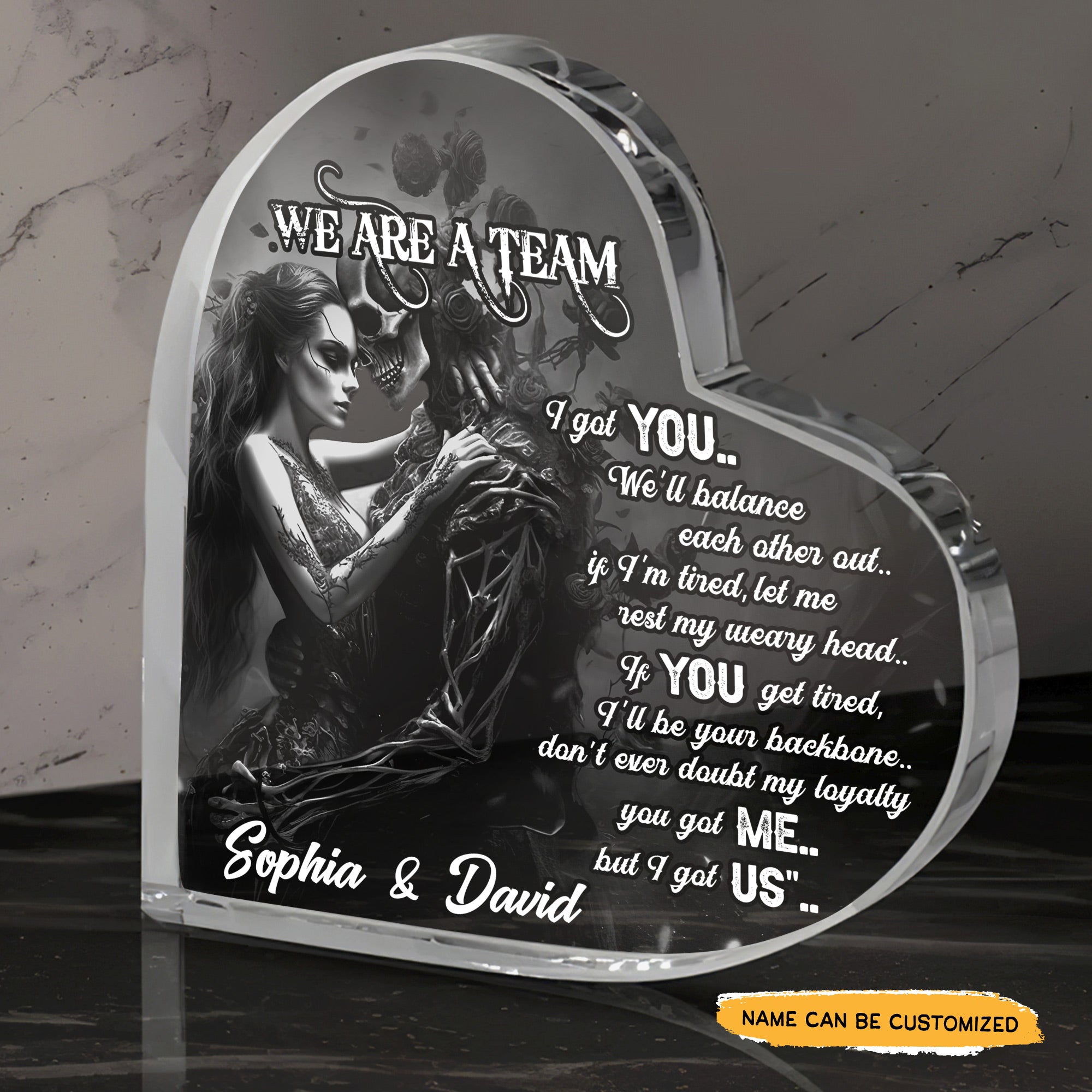 I Got You - Customized Skull Couple Crystal Heart Anniversary Gifts