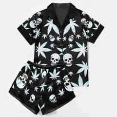 Holographic Skull Leaf Women's Pajama Sets Top Sleeve & Short Bottom