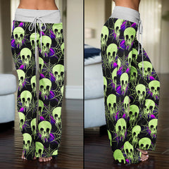 Green Skull Melting Women's High-waisted Wide Leg Pants | Wonder Skull