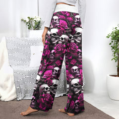 Pink Skull Verdant Whisper Women's High-waisted Wide Leg Pants