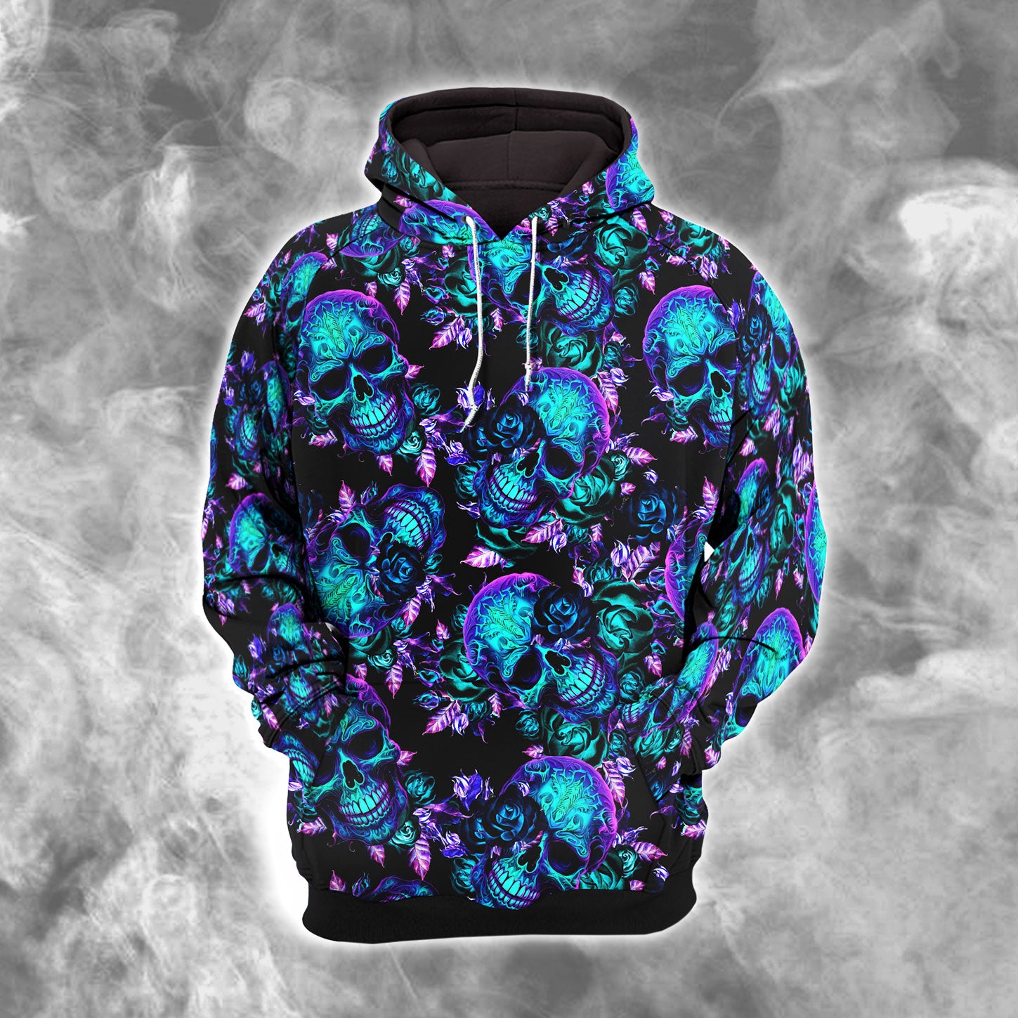 Cyan Skull Rose Gothic Combo Hoodie and Leggings - Dark and edgy matching set with skull designs for a unique and stylish look.