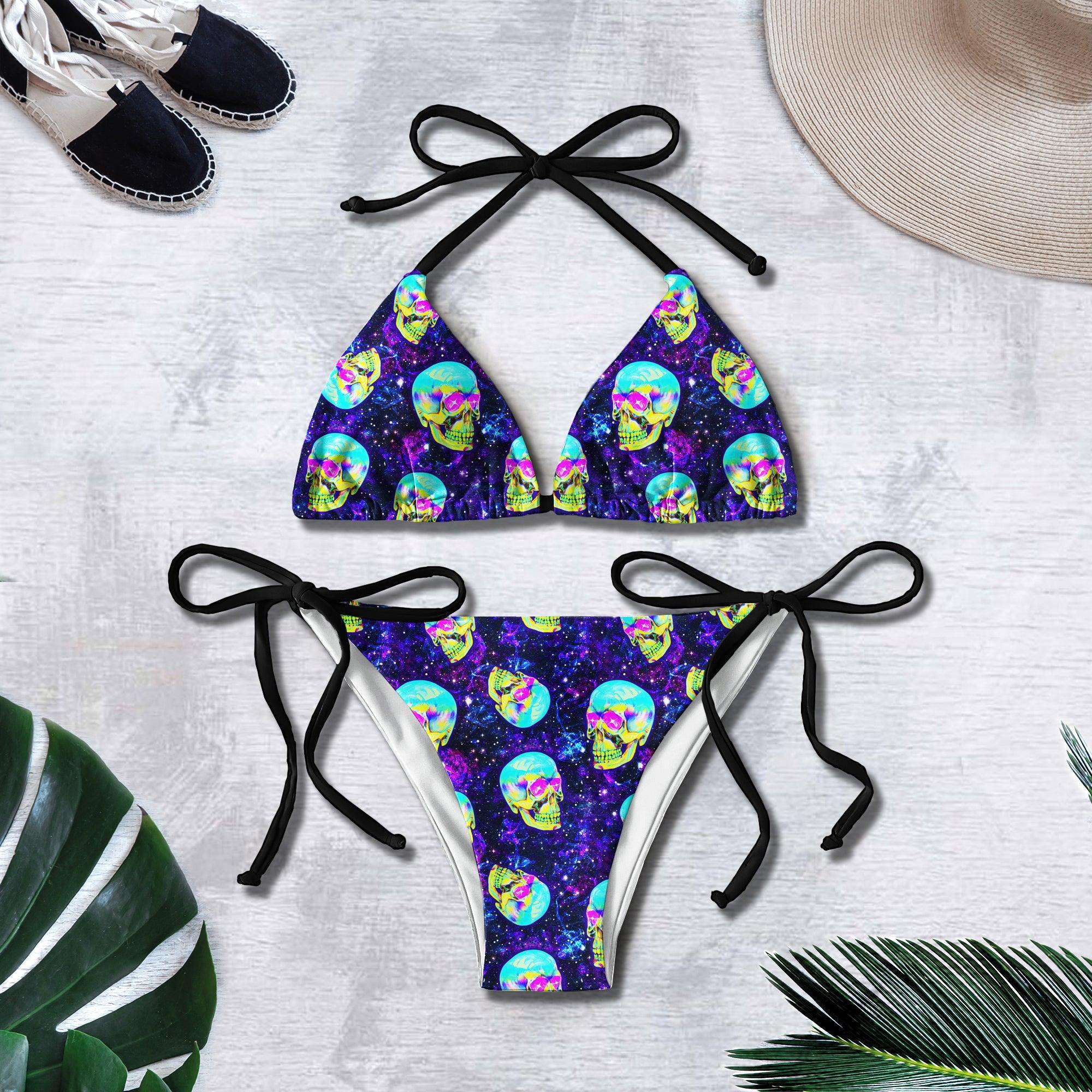 Galaxy Emo Skull Pattern Micro Triangle Bikini Swimsuit - Wonder Skull