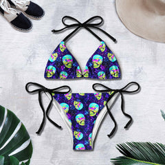 Galaxy Emo Skull Pattern Micro Triangle Bikini Swimsuit - Wonder Skull