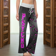Stitched Violet Skull Pattern Women's High-waisted Wide Leg Pants