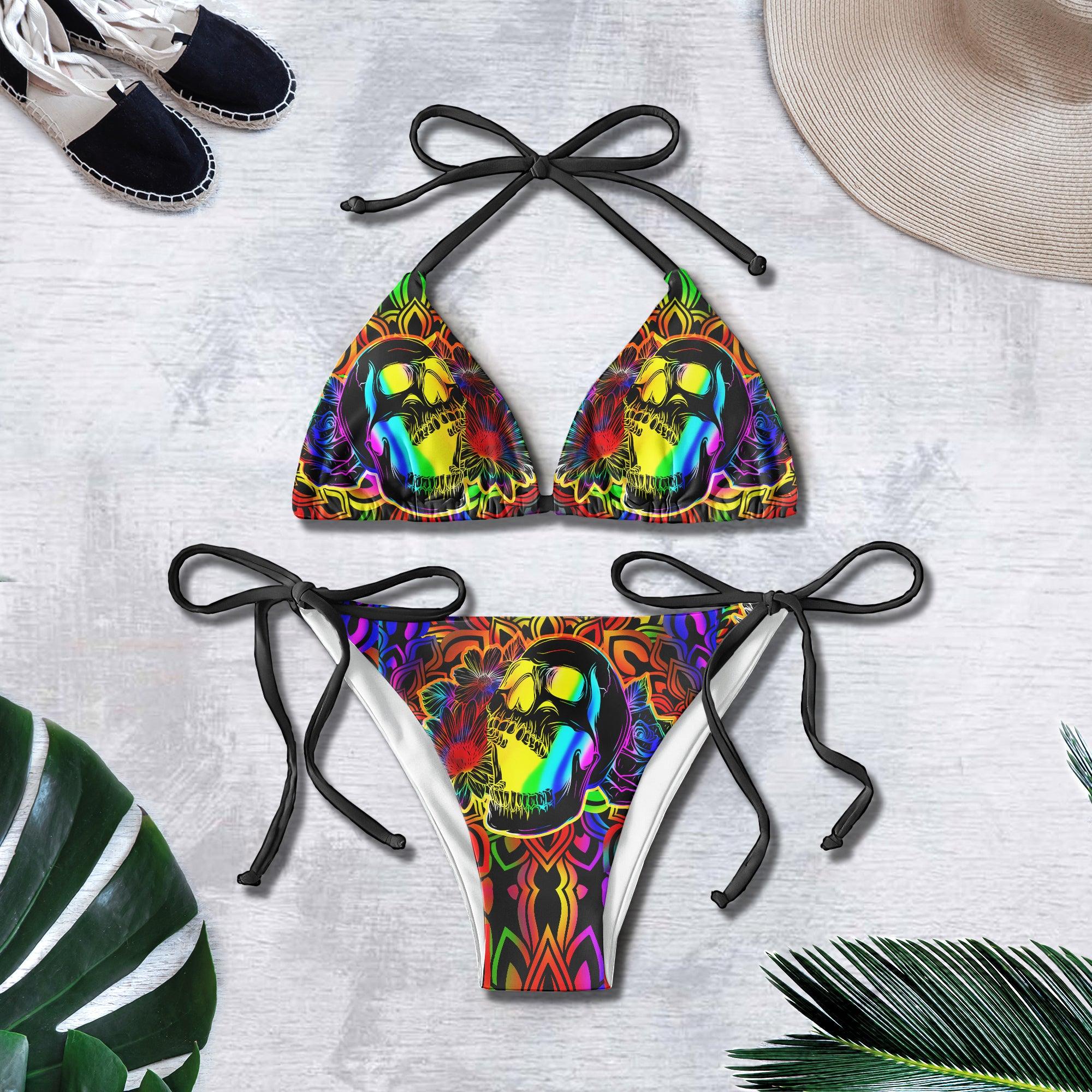 Neon Tiedye Mandala Skull Micro Triangle Bikini Swimsuit - Wonder Skull
