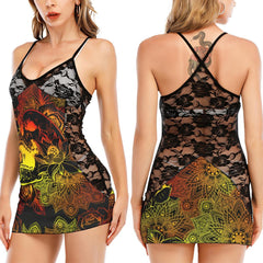 Orange Mandala Gothic Skull Black Lace Sleepwears Babydol Dresses - Wonder Skull