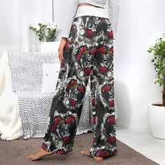 Couple Skeleton Gothic Pattern Women's High-waisted Wide Leg Pants