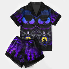 Purple Night Moon Women's Pajama Sets Top Sleeve & Short Bottom