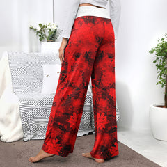 Gothic Skeleton Red Floral Women's High-waisted Wide Leg Pants