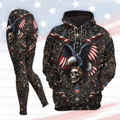 Women Hoodie and Leggings, Rebel Eagle Patriotic Crest Outwear Pants Outfit